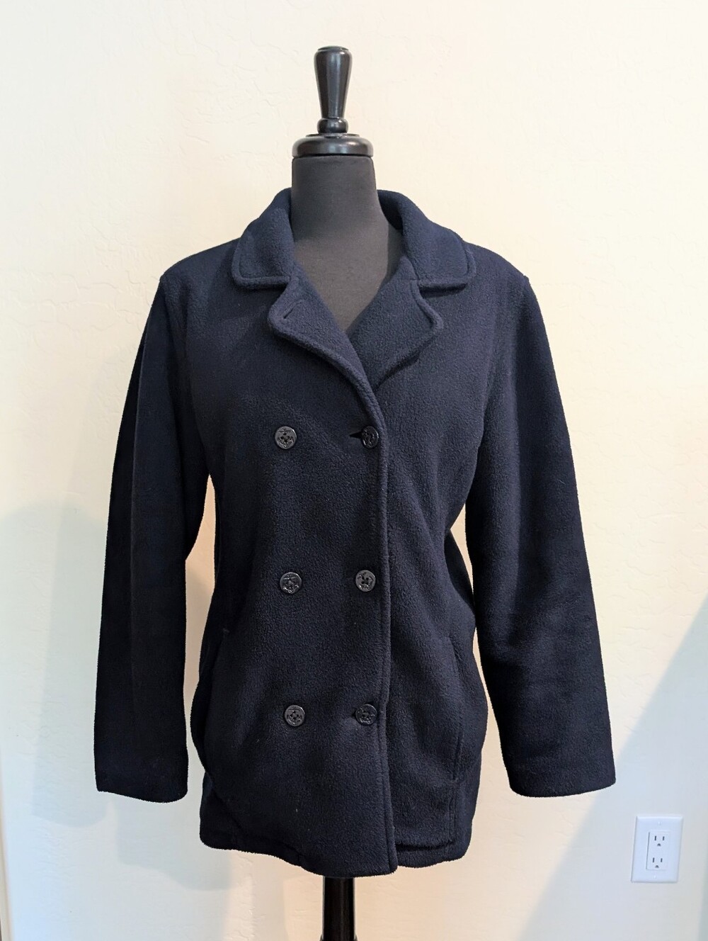 L.L. Bean Women's Polartec Classic Navy Blue Fitted Button Down Coat Sz Med/Reg